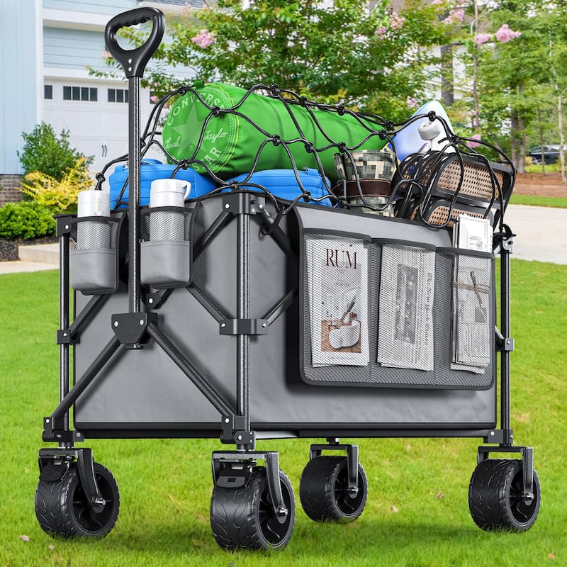 Collapsible Foldable Beach Wagon Cart Utility Cart with All Terrain Wheels - 33.5" - Grey