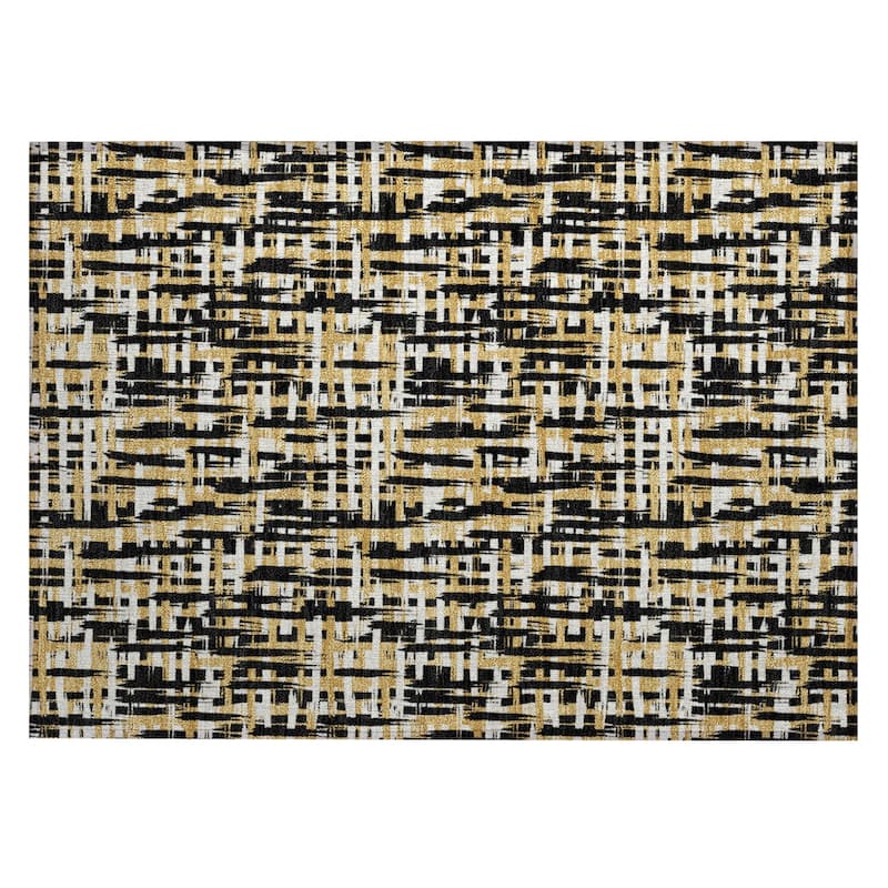Machine Washable Indoor/ Outdoor Modern Crosshatch Chantille Rug - Black - 1'8" x 2'6"