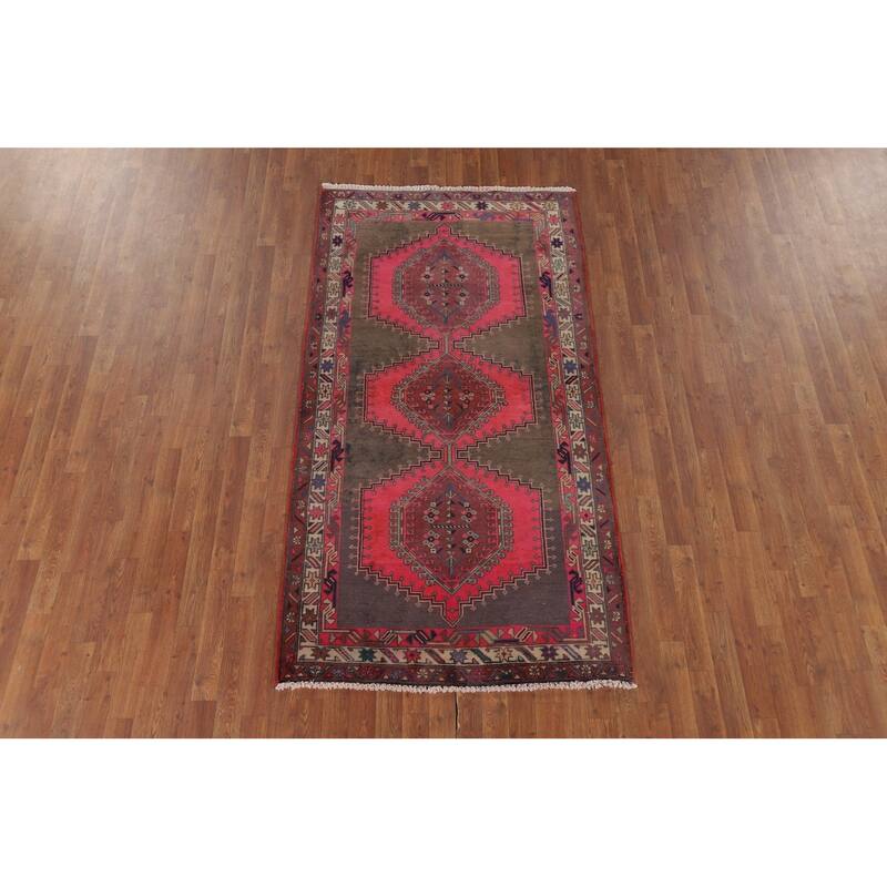 Pink Ardebil Persian Vintage Area Rug Hand-Knotted Wool Carpet - 3'11" x 7'7"