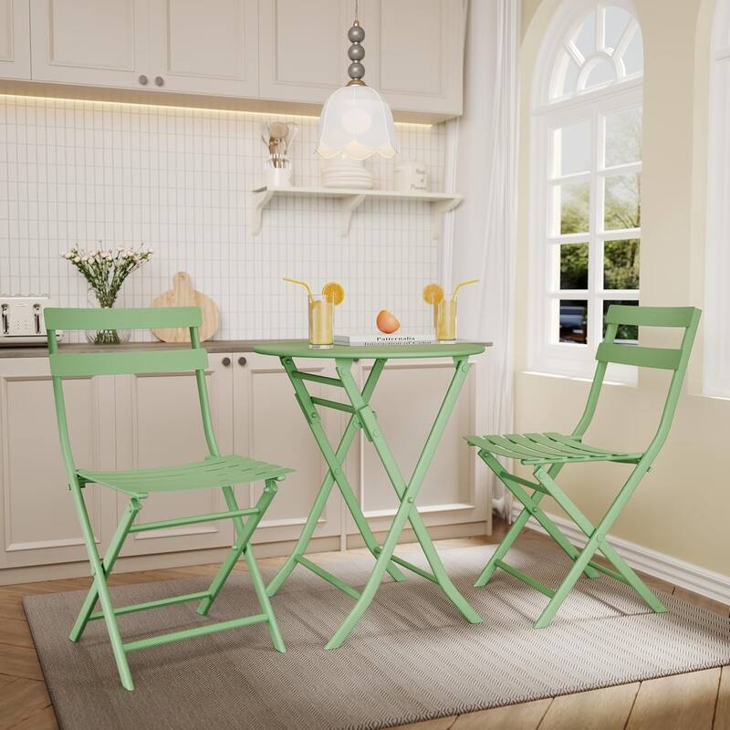 3 Pieces Patio Foldable Round Table and 2 Chairs