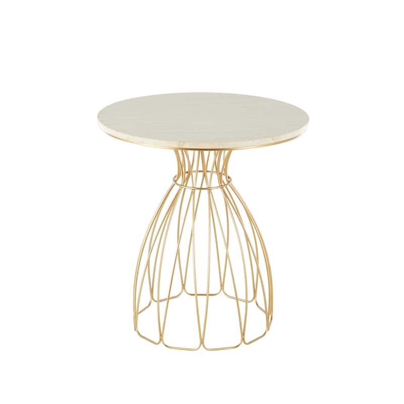 Metal Flower Inspired Accent Table with Cream Marble Tabletop - Gold - Roche River Decor