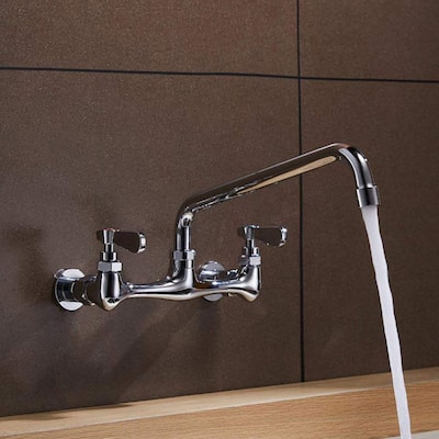 Chrome Wall Mount 2-Handle Low-Arc Bathroom Faucet