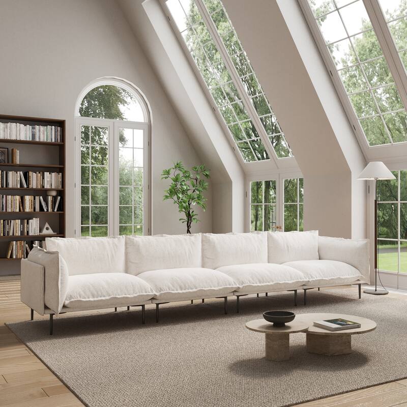 147" 4-Seater Mid-century Velvet Sectional Sofa Deep Seat Upholstered Cloud Modular Couch