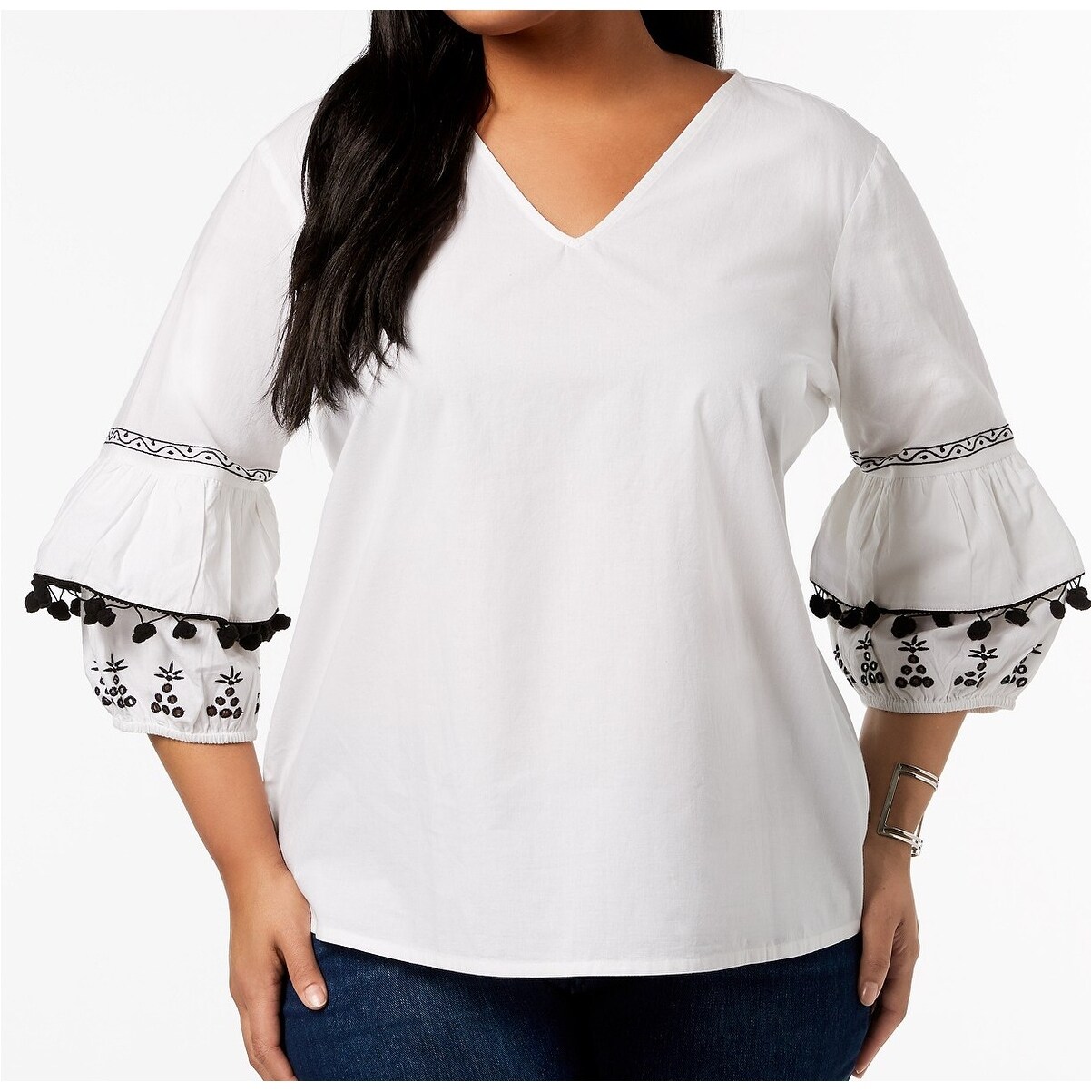 white bell sleeve blouse plus size
