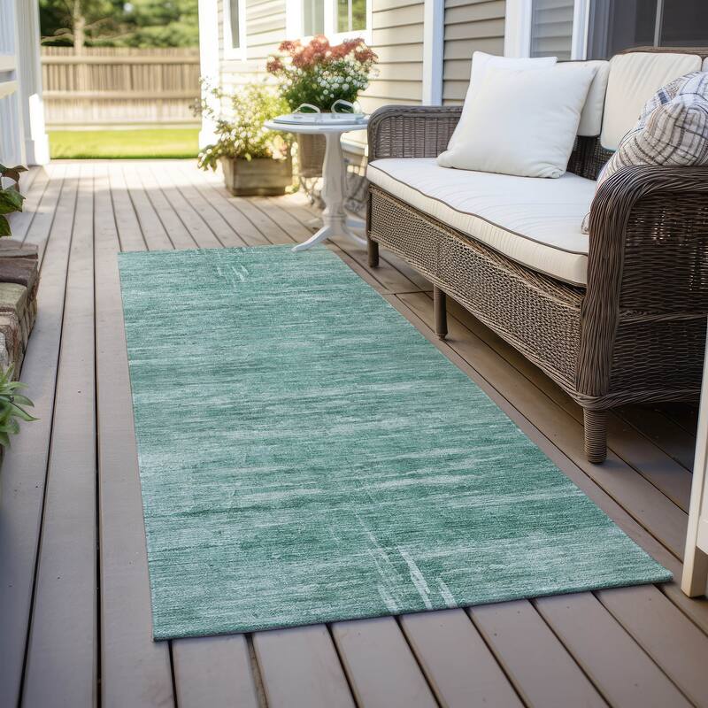 Machine Washable Indoor/ Outdoor Chantille Solid Ombre Rug - Aqua - 2'3" x 7'6"