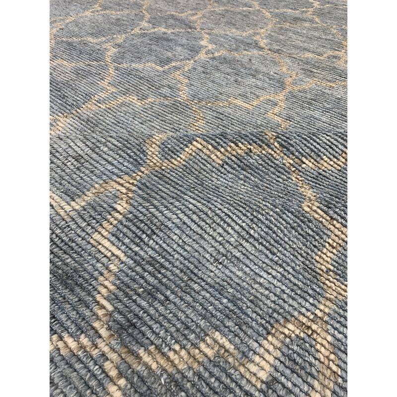 Home Decor Hand-Knotted Wool Blue/Silver Contemporary Tiled Agra Rug Luxurious & Stylish Area Rug for Adding Modern Elegance