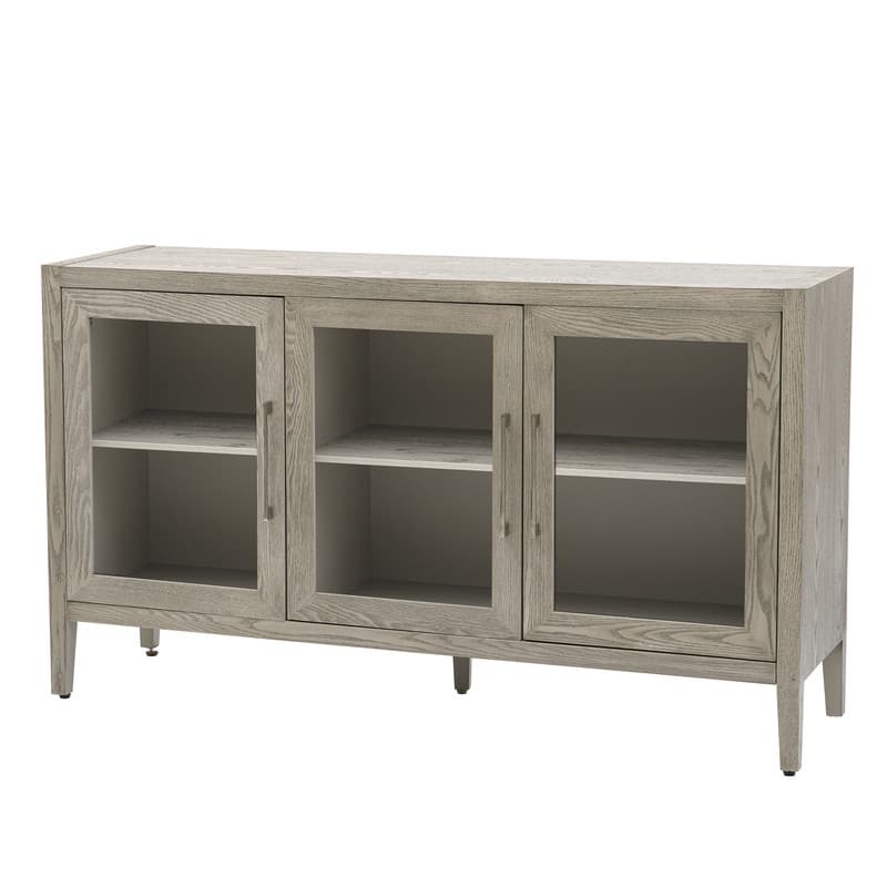 Wood Storage Cabinet with Three tempered glass doors and Adjustable Shelf