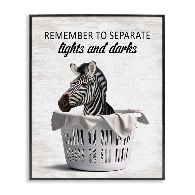 Stupell Separate Laundry & Zebra Framed Giclee Art Design By Lettered and Lined - 16 x 20 - Black