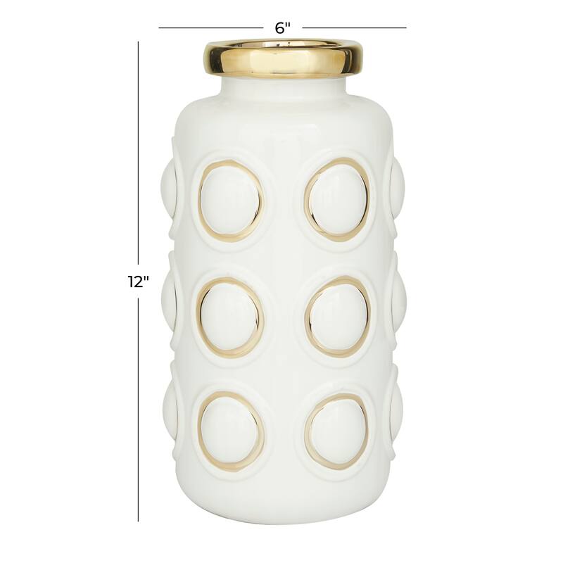 CosmoLiving by Cosmopolitan White Ceramic Vase with Gold Circle Accents
