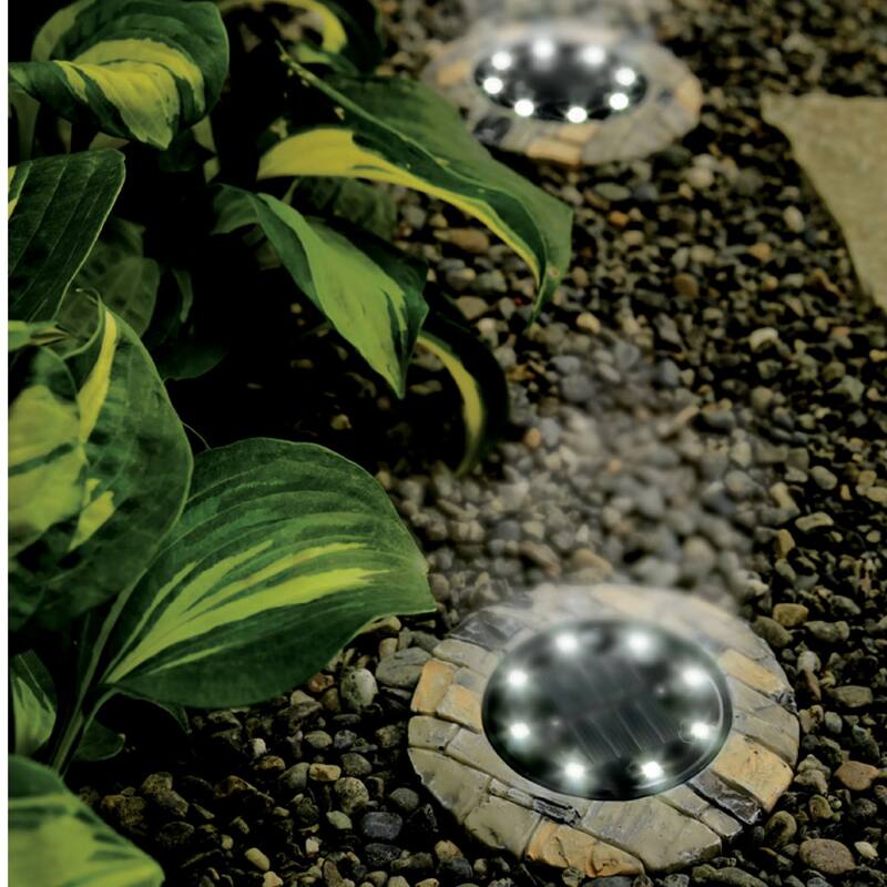 Bell + Howell 8 LED Round Stone Solar Powered Disk Lights - 8 Pack - Brown