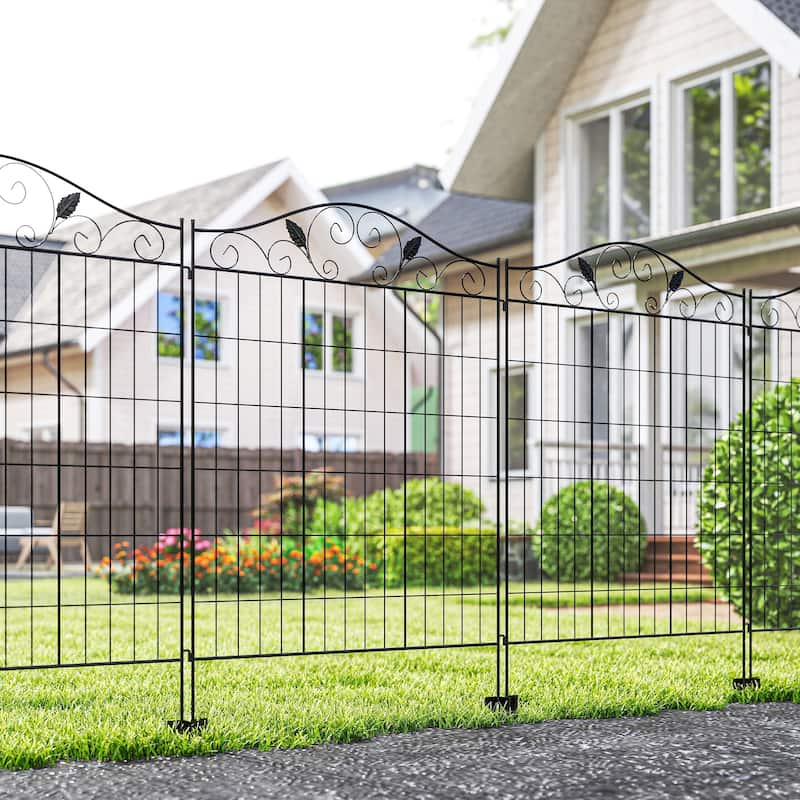 Outsunny Garden Decorative Fence 4 Panels 44in x 12ft Steel Wire Border Edging for Landscaping - Black