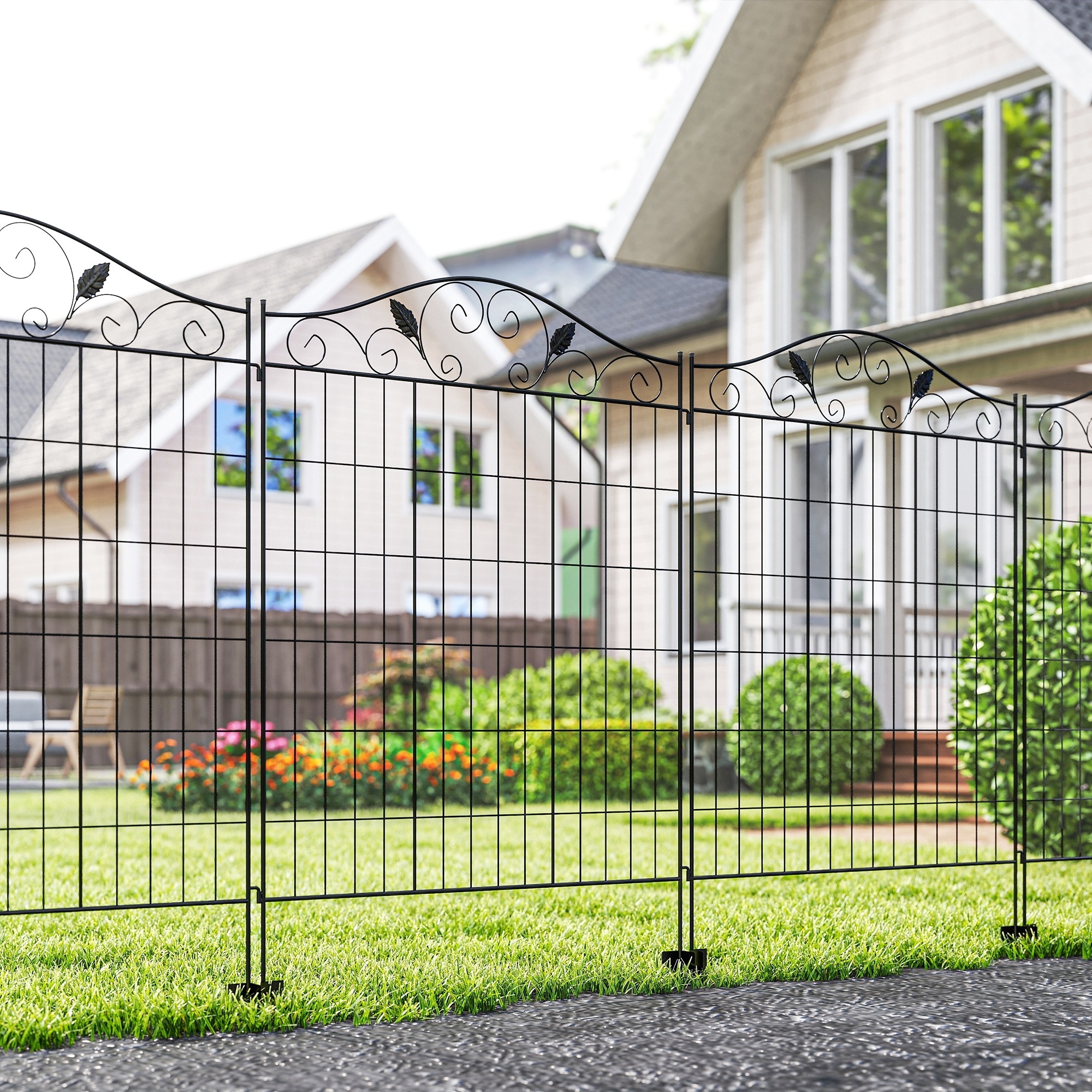 Outsunny Garden Decorative Fence 4 Panels 44in x 12ft Steel Wire Border Edging for Landscaping
