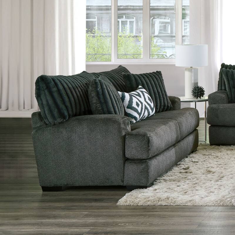 Furniture of America Peak Chenille 72" USA Made Loveseat with Accent Pillows - Dark Grey