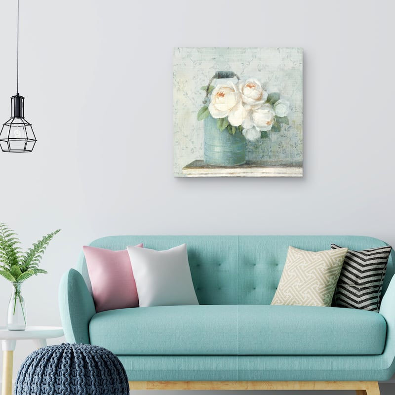 June Roses I White Blue Crop by Danhui Nai Canvas Art Print