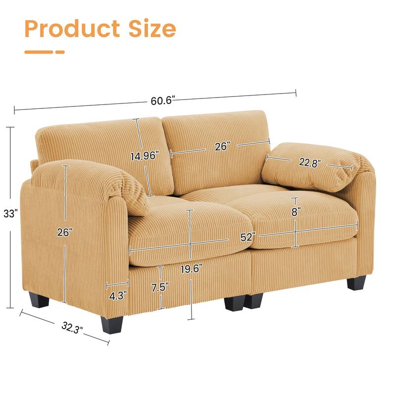 Corduroy Loveseats, Soft, Comfortable & Pet-Friendly