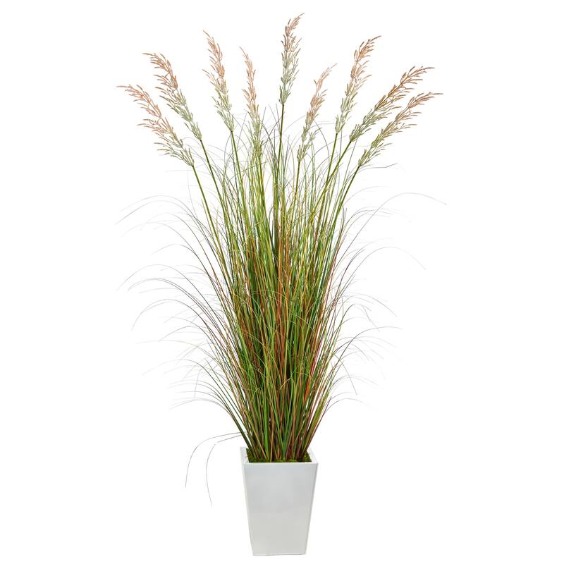 Artificial Grass Plant 74In Indoor Outdoor Decor White Planter - Green