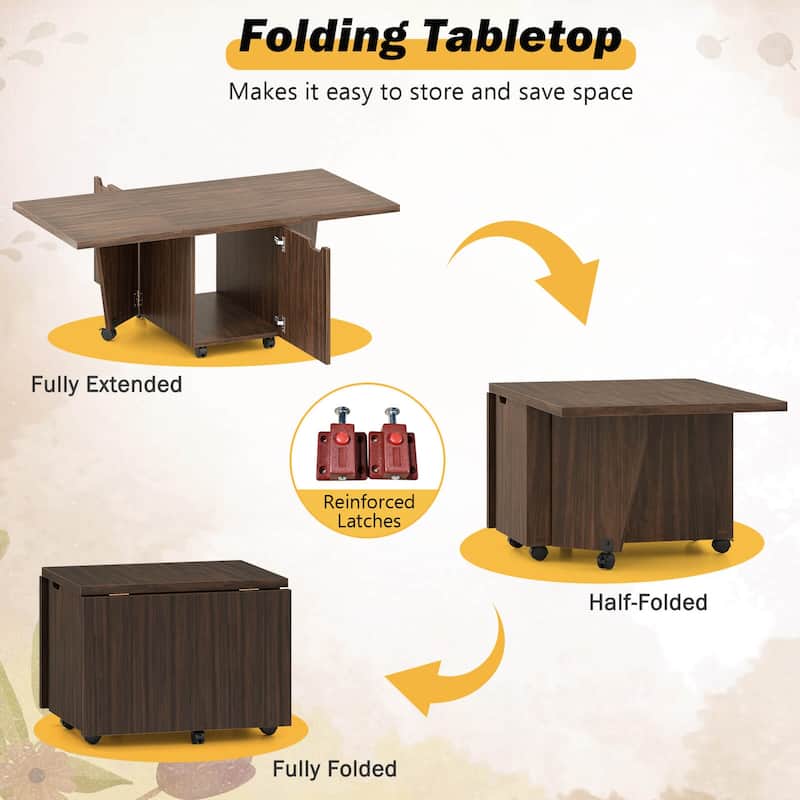 Costway Foldable Coffee Table 48" Extendable Center Table with Storage - See Details