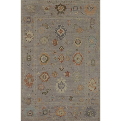 Vegetable Dye Wool Oushak Turkish Area Rug, Floral Geometric Carpet - 9' 9'' X 8' 0''