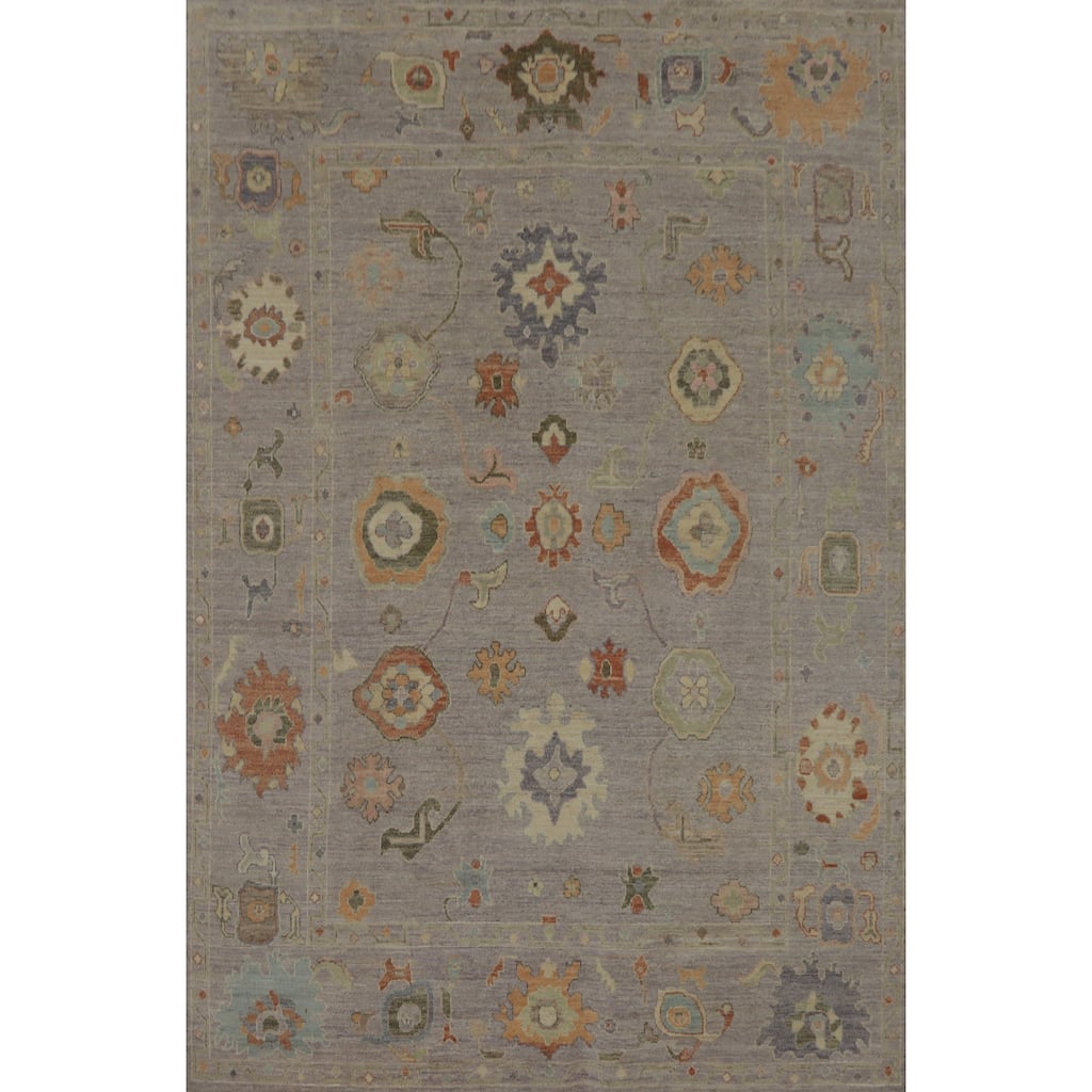 Vegetable Dye Wool Oushak Turkish Area Rug, Floral Geometric Carpet - 9' 9'' X 8' 0''