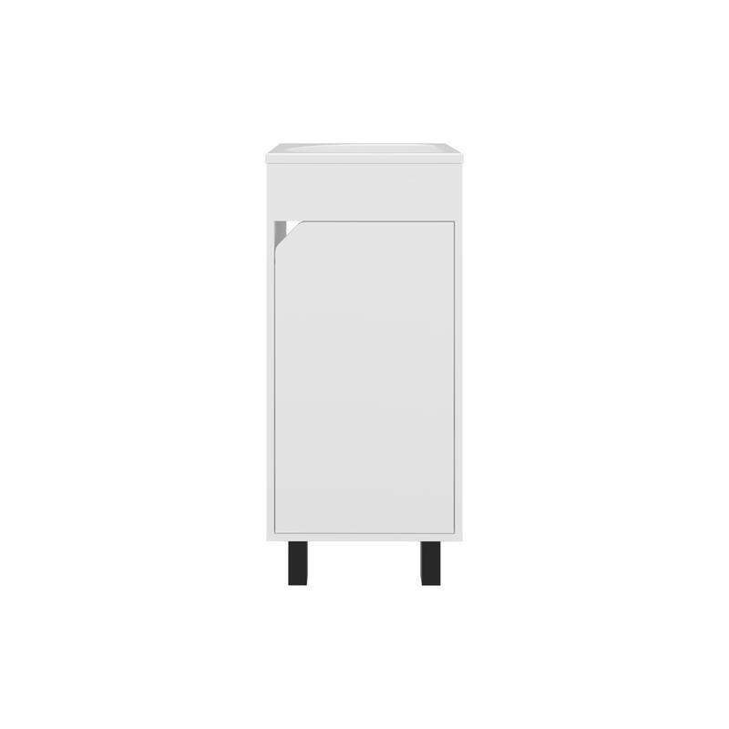 Wide One-Door Cabinet, Free Standing Vanity With Resin Sink And Two Shelves, Bathroom Storage,White