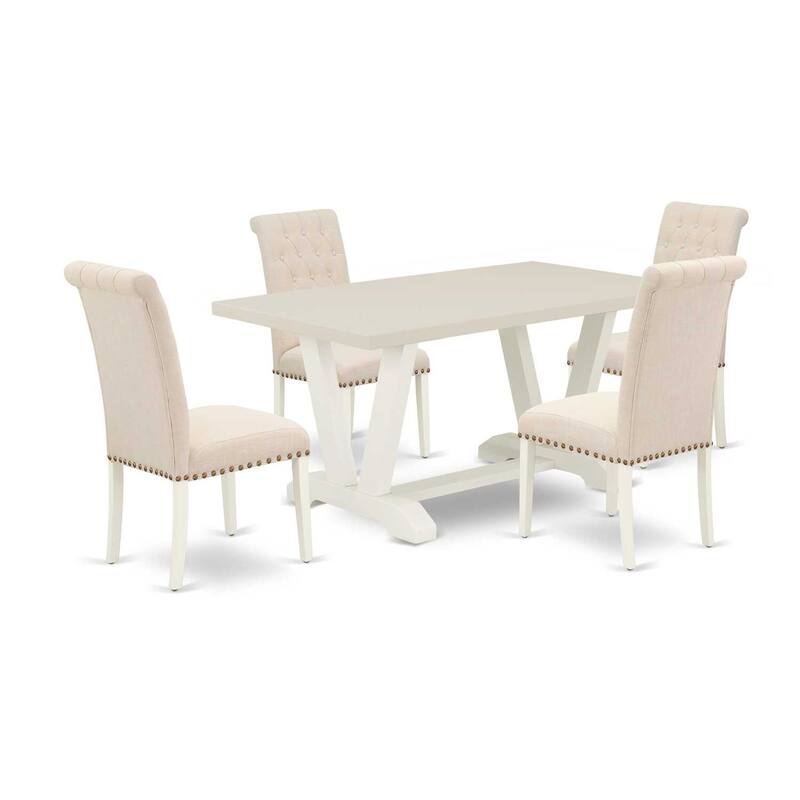 5-Piece Dining Table Set with 4 Parsons Chairs - Rectangular Kitchen Table with Linen White Finish - 60