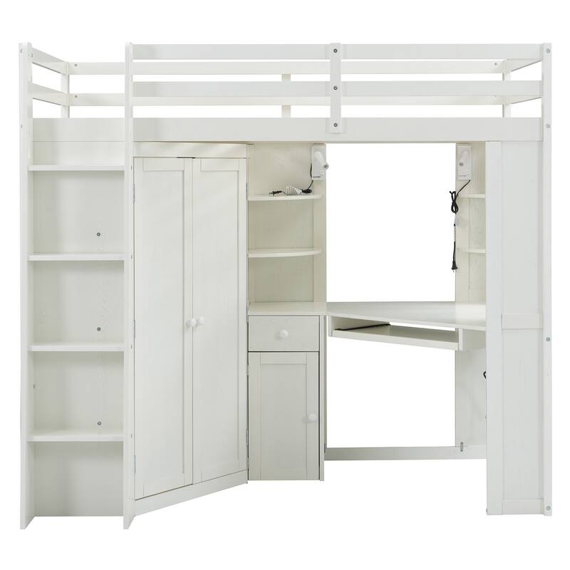 Twin Loft Bed with Integrated Wardrobe Desk Keyboard Tray Charging Station
