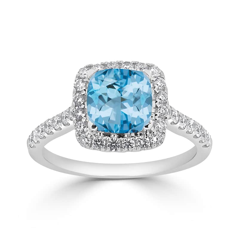 Auriya 1 1/4ct Cushion-cut Sky Blue Topaz and Halo Diamond Engagement Ring 1/2cttw 14k Gold