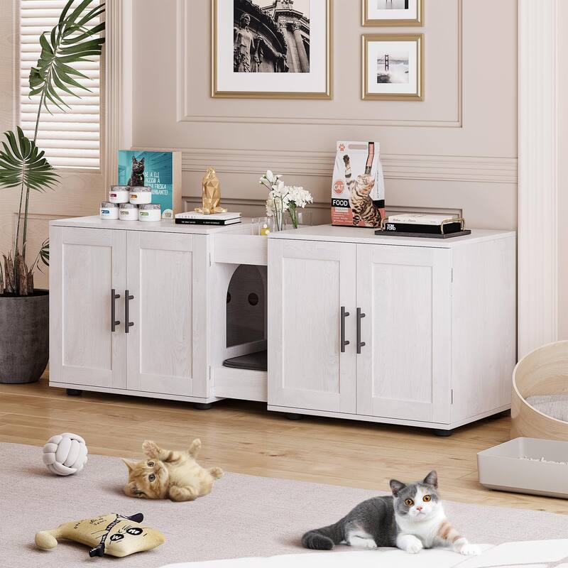 Litter Box Enclosure for 2 Cats, Cat Hidden Litter Box Enclosure Furniture
