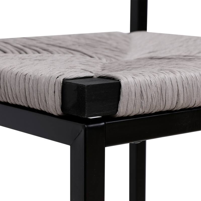 Set of 2 Paper Rope Weave Bar Stools with Footrest