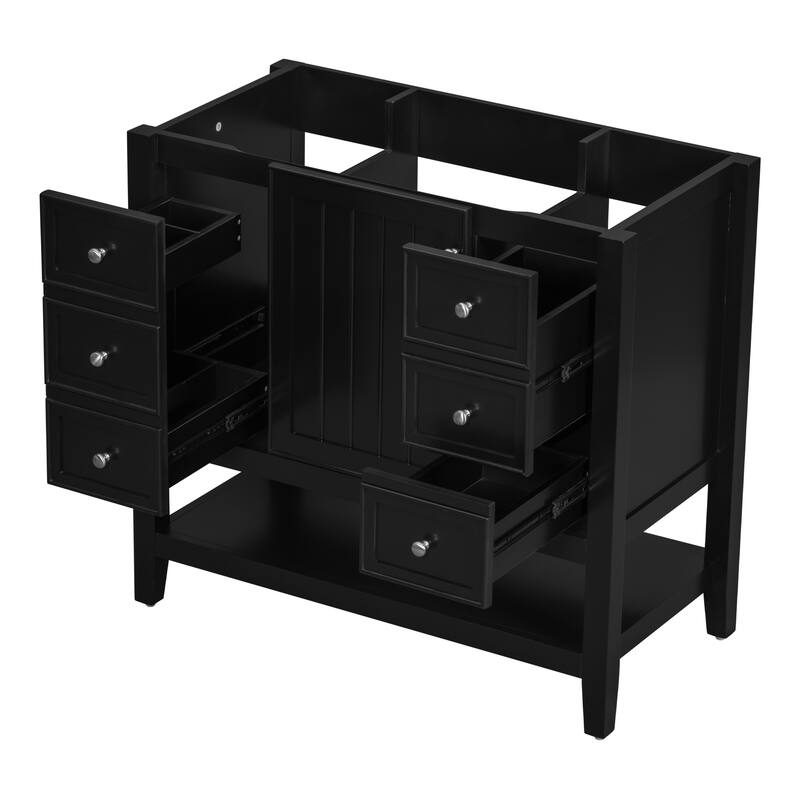36" Blue Bathroom Vanity Cabinet, Three Drawers, One Cabinet, Open Shelf, Freestanding Design