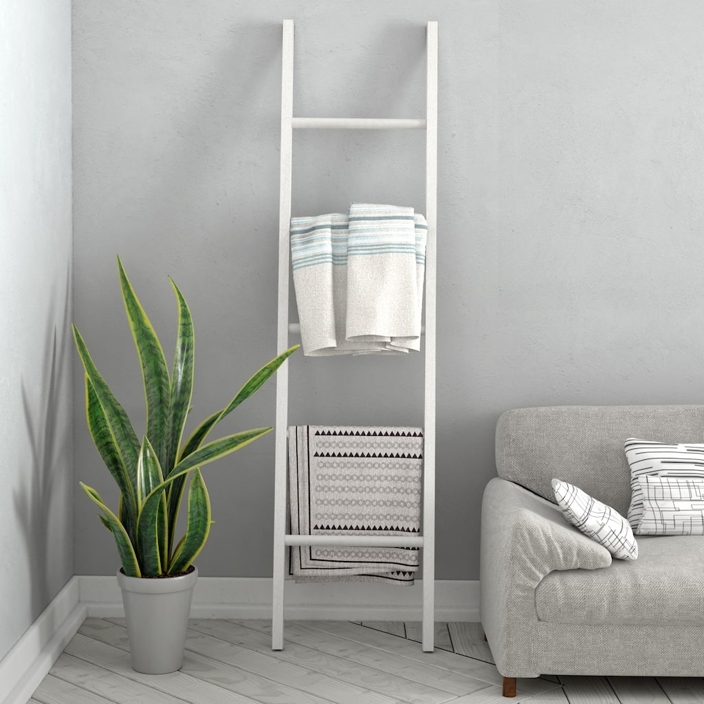 Fully-Assembled Wooden Blanket Ladder, Rustic Ladder Shelf Stand, Farmhouse Blanket Holder Rack