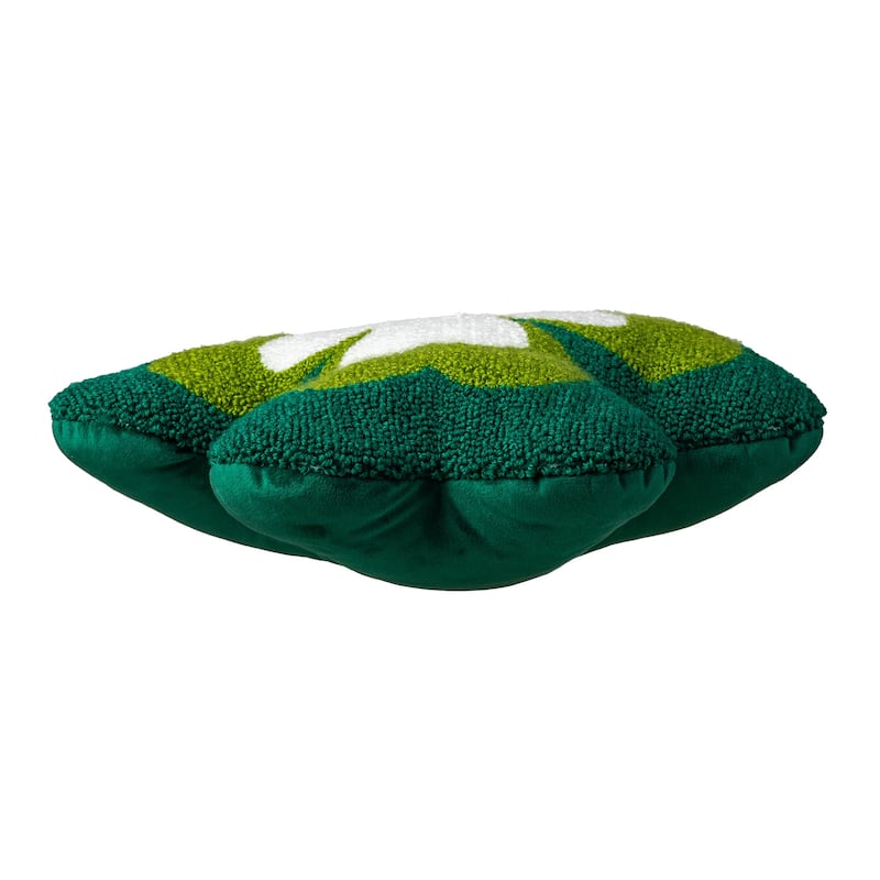 Glitzhome 14"L St. Patrick's Hooked Shamrock-shaped Pillow