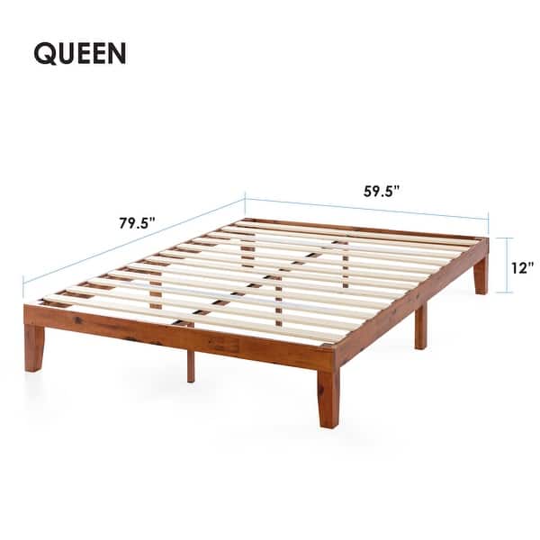 dimension image slide 12 of 34, 12" Classic Solid Wood Platform Bed Frame