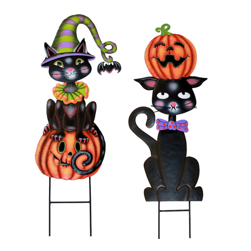 29" Metal Black Cat Stake, Set of 2