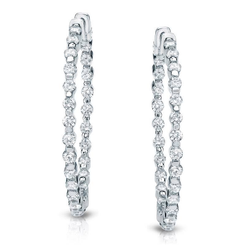 Auriya 14k Gold 8 carat TW Large Diamond Hoop Earrings In-Out 1.88-inch