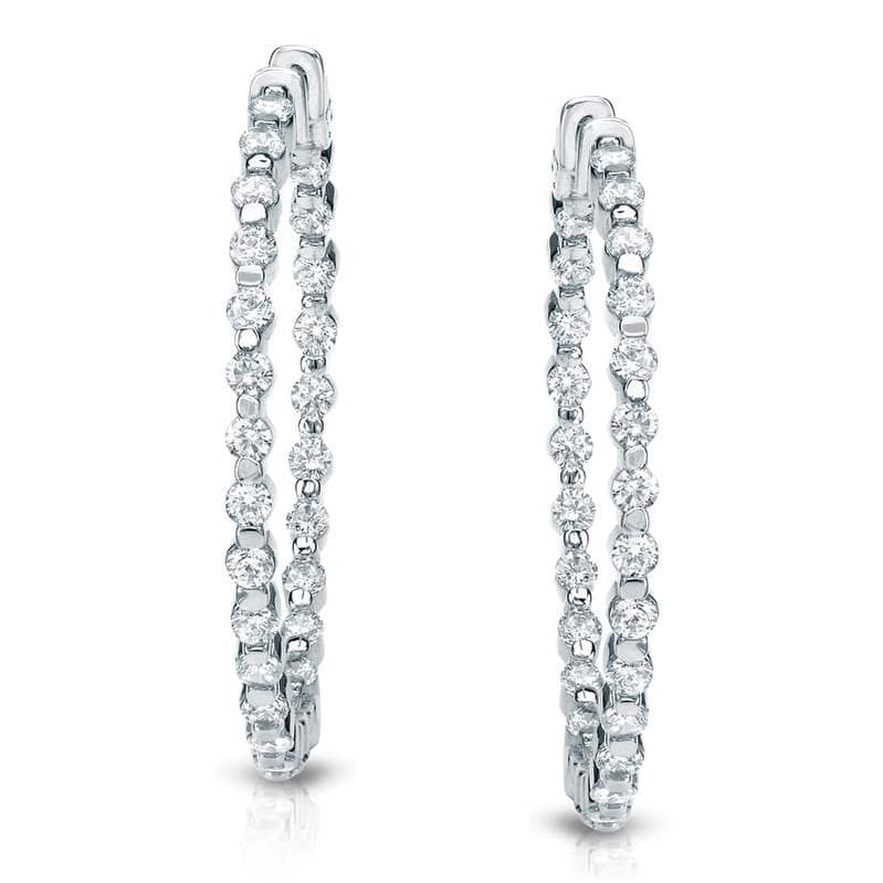 Auriya 14k Gold Large Inside-out Diamond Hoop Earrings 8ctw - 1.88-inch (H-I, SI1-SI2) - White Gold