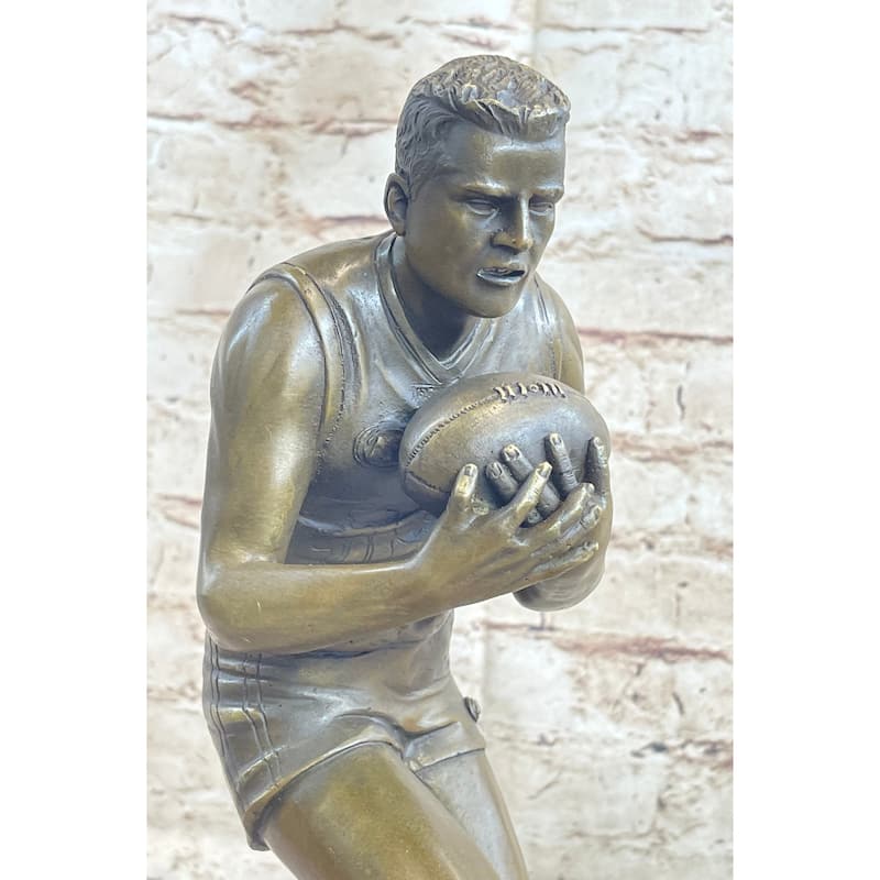 Football Rugby Athlete Bronze Sculpture Statue Trophy On Marble Base