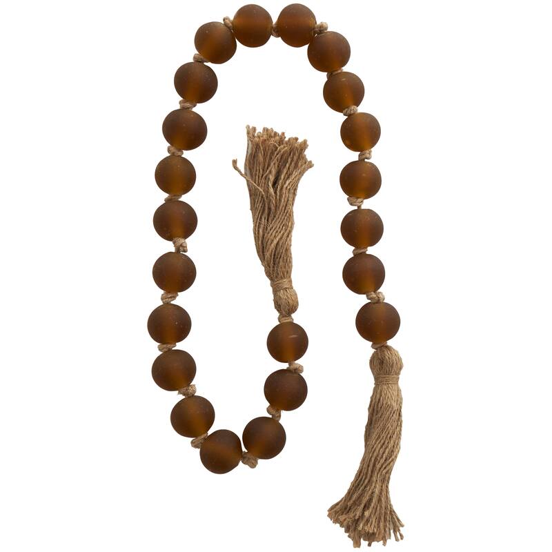 Glass Handmade Round Frosted Beaded Garland with Tassel with Knotted Brown Jute