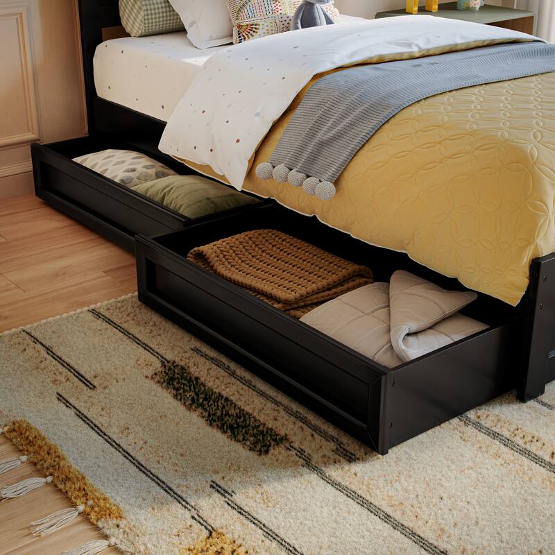 Aveline Wood Platform Bed with Matching Footboard & Storage Drawers