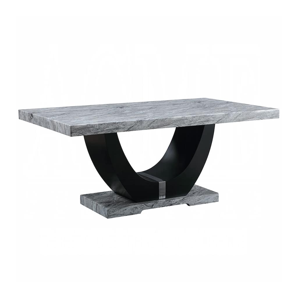 Rectangular Engineering Stone Dining Table with U-Shape Base in Black