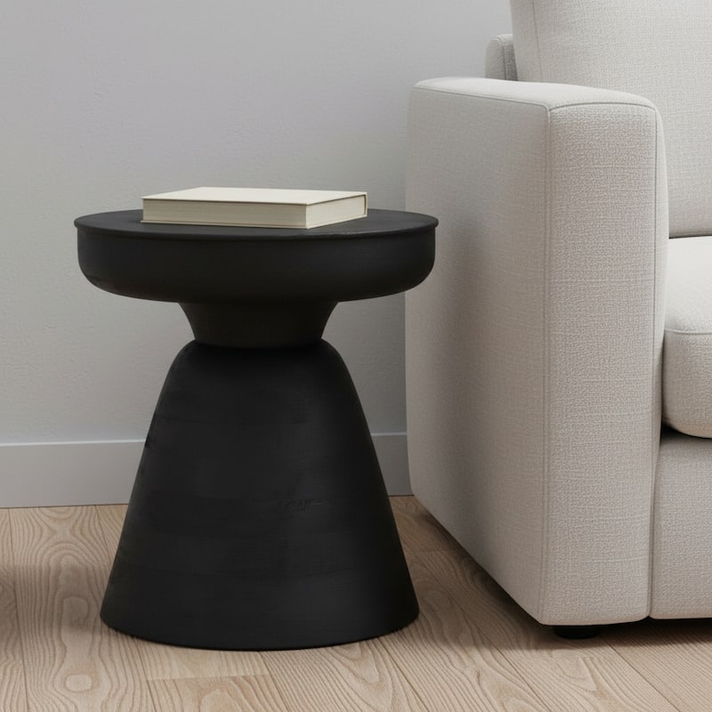HomeRoots 18" Black Solid Wood Round End Table - 15.90 in. x 18.10 in. x 15.90 in. - Black - Wood