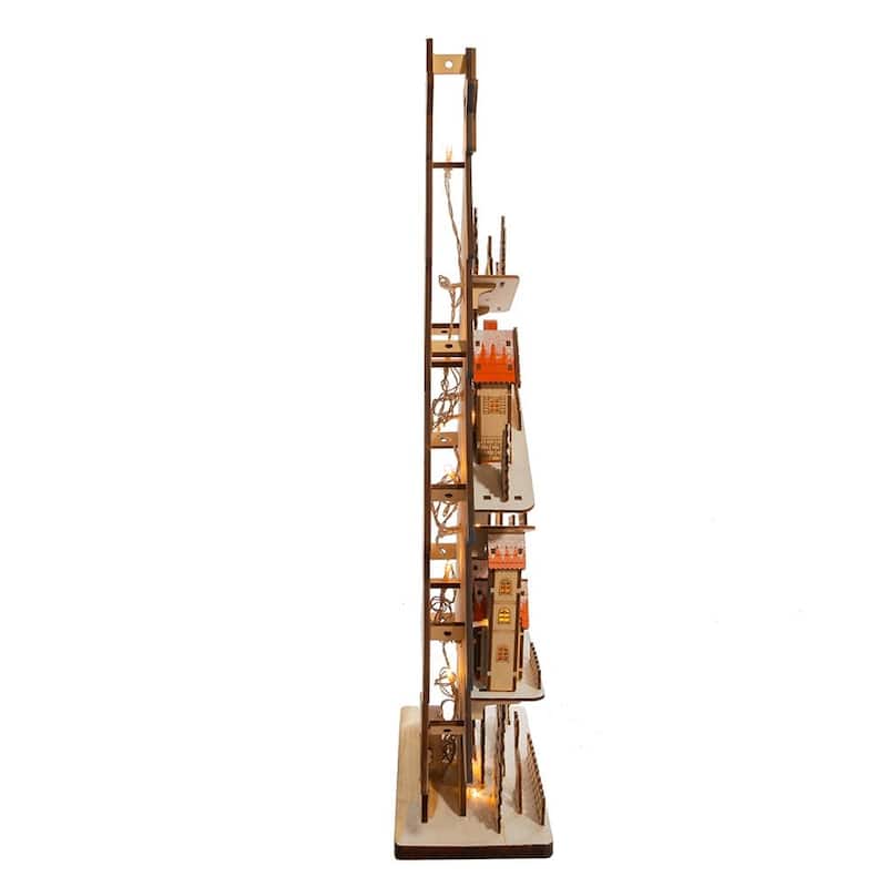 Kurt Adler 23.6-inch Lighted Wooden Christmas Tree with Village Scene