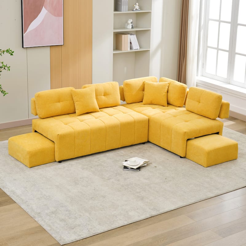 91.73" L-Shaped 4-Seater Sofa with Hidden Stools