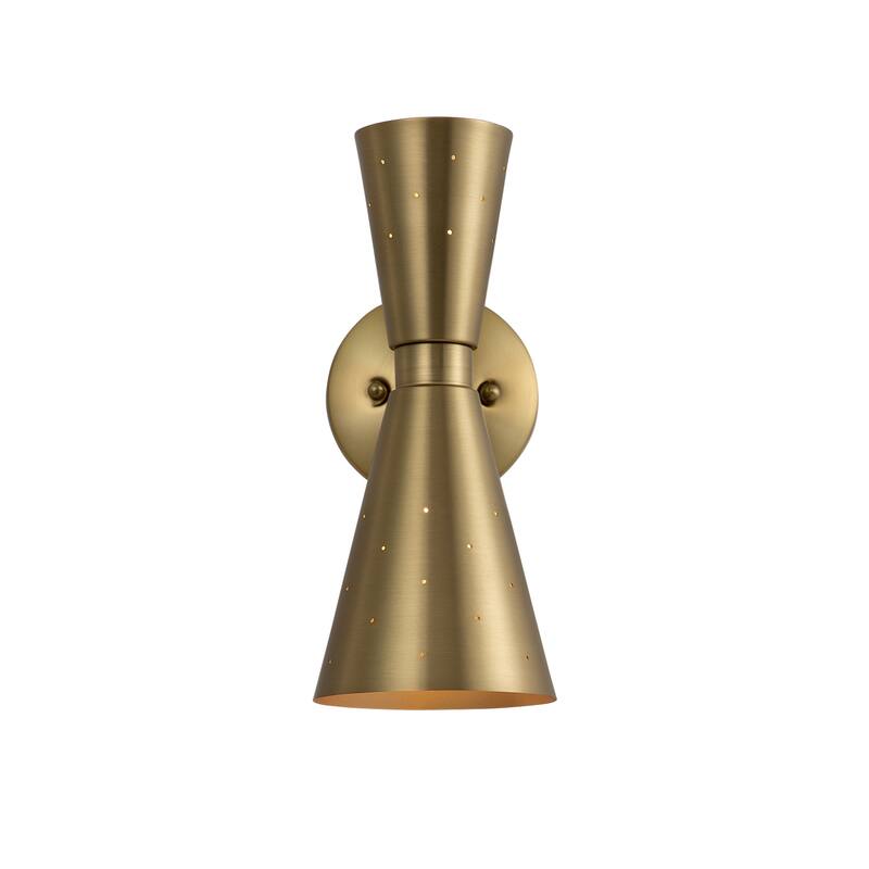 2-Light Mid-Century Modern Metal Up&Down Dual Horn Hourglass Vanity Light Industrial Cone Wall Sconce