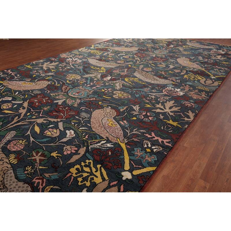 Animals Design Blue Ziegler Large Area Rug Hand-Knotted Wool Carpet - 10'2"x 19'5"