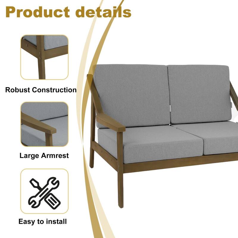Outdoor Teak Wood Slat Back Patio Loveseat Sofa