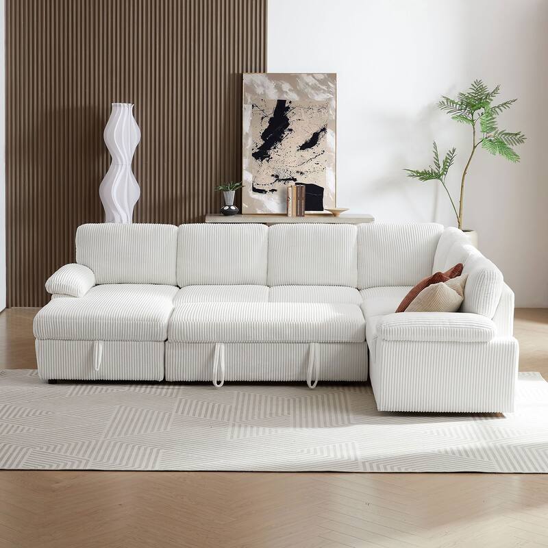 118.09" Modular 6-Seater Sofa with Chaise & Storage