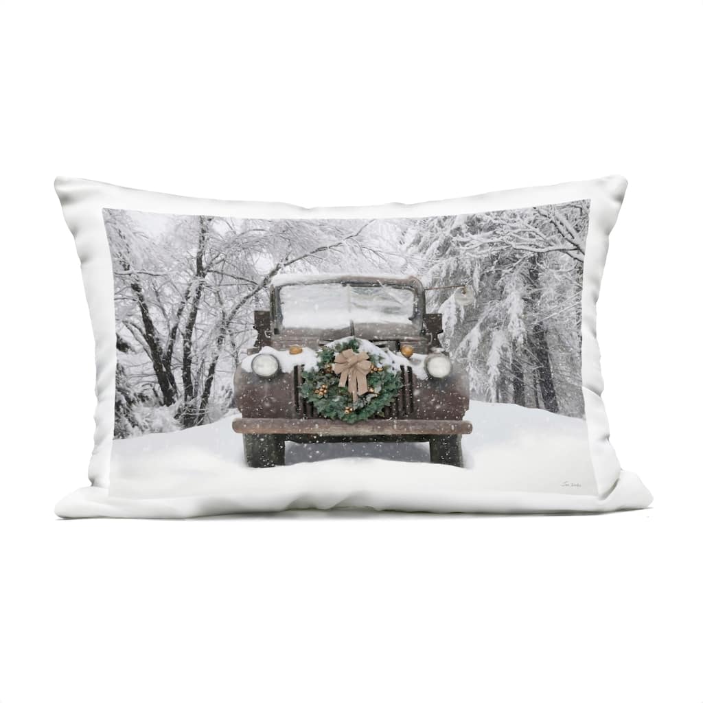 Stupell Wreathed Truck in Snow Printed Outdoor Throw Pillow Design by Lori Deiter