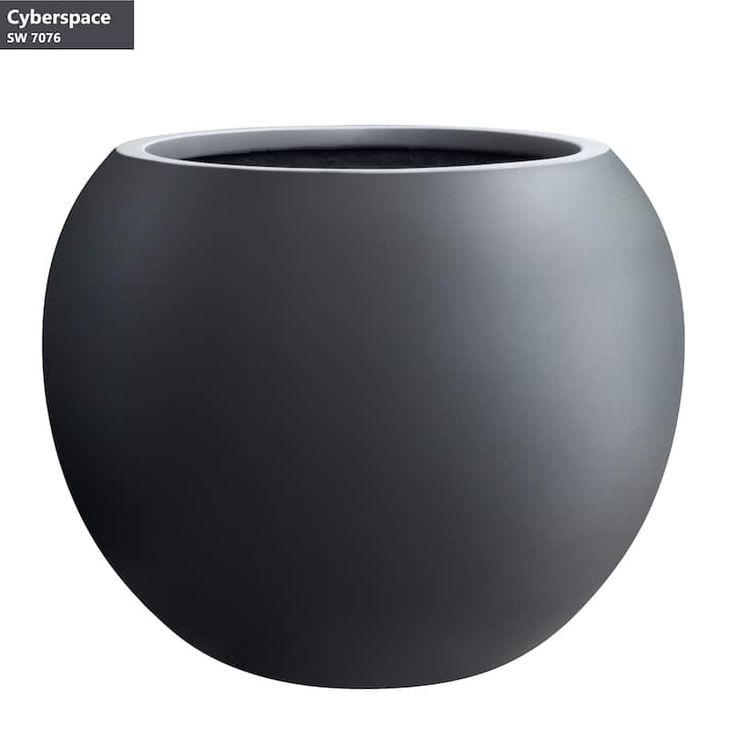 DreamPatio Riverside Fiberstone Modern Sphere Planter for Indoor/Outdoor - 17x17x13.5 - Charcoal