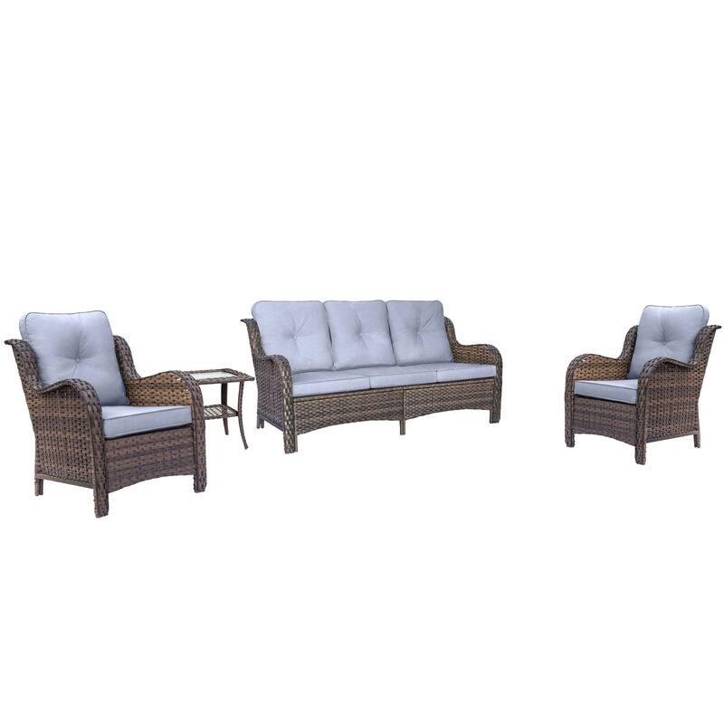 4 Piece Outdoor High Back Wicker Patio Conversation Furniture Sets